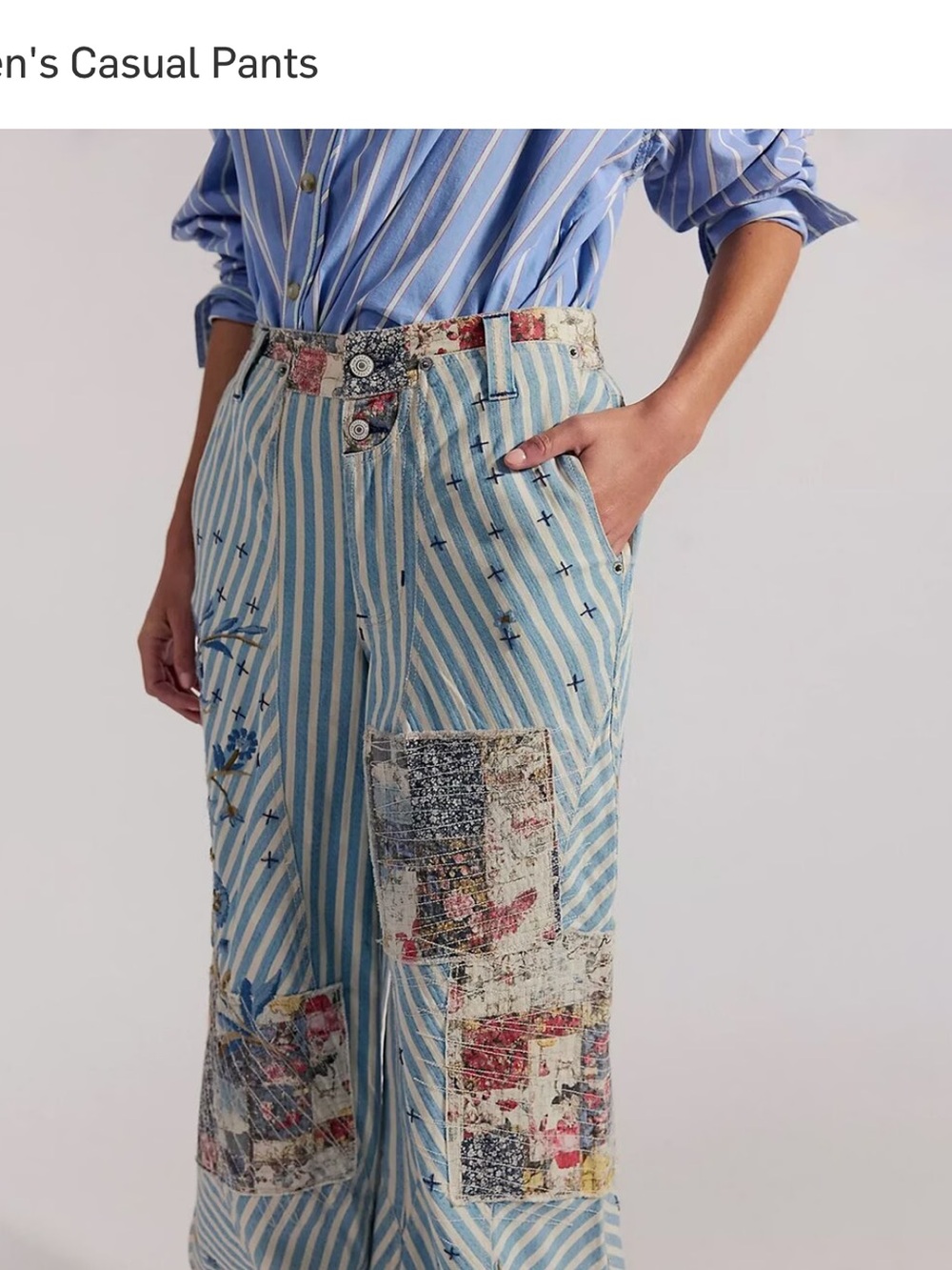 Free People We the Free Runyon Patched Pants-West Ridge Blue - Picture 4 of 10